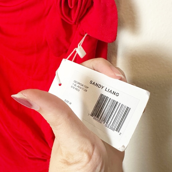 New Sandy Liang Georgia Top Red Rose 3D Floral Applique Medium - Picture 8 of 12